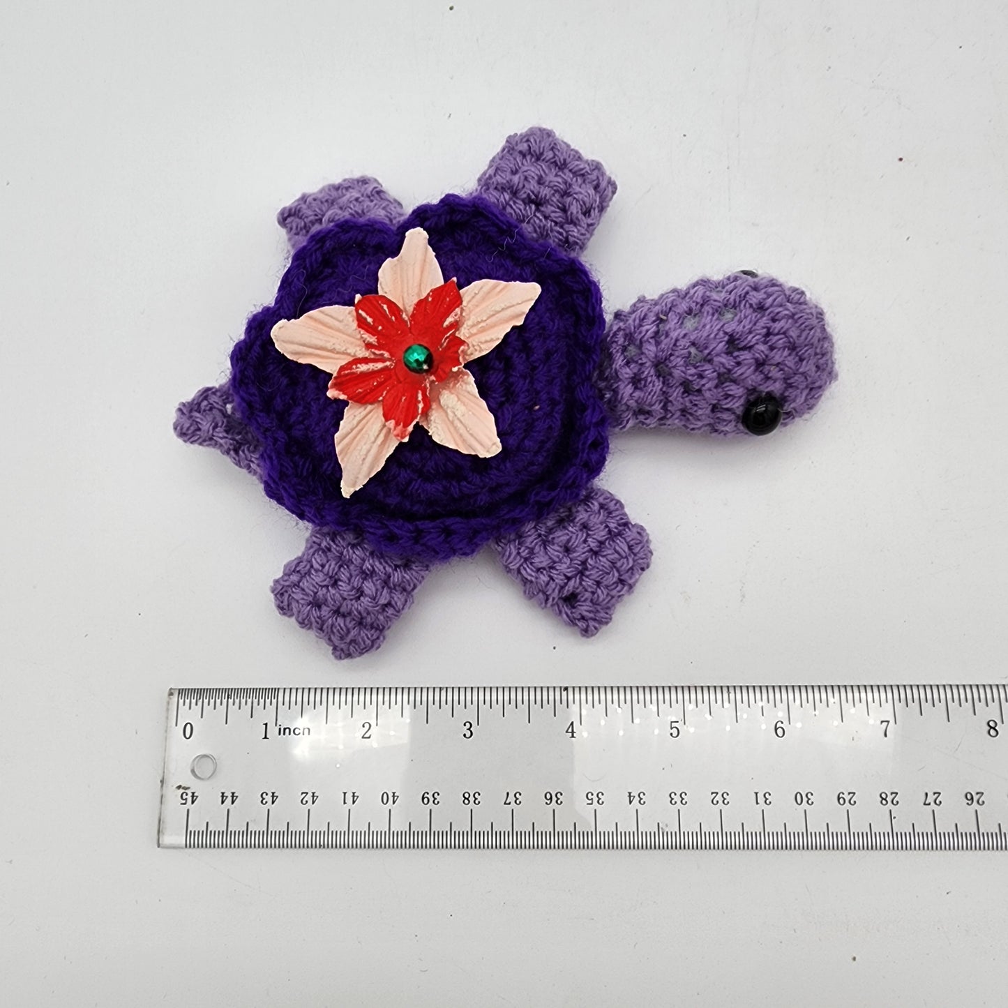 Hand Crocheted Turtle Purple with Flower