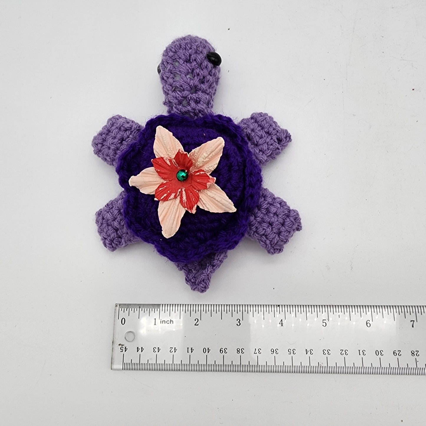 Hand Crocheted Turtle Purple with Flower