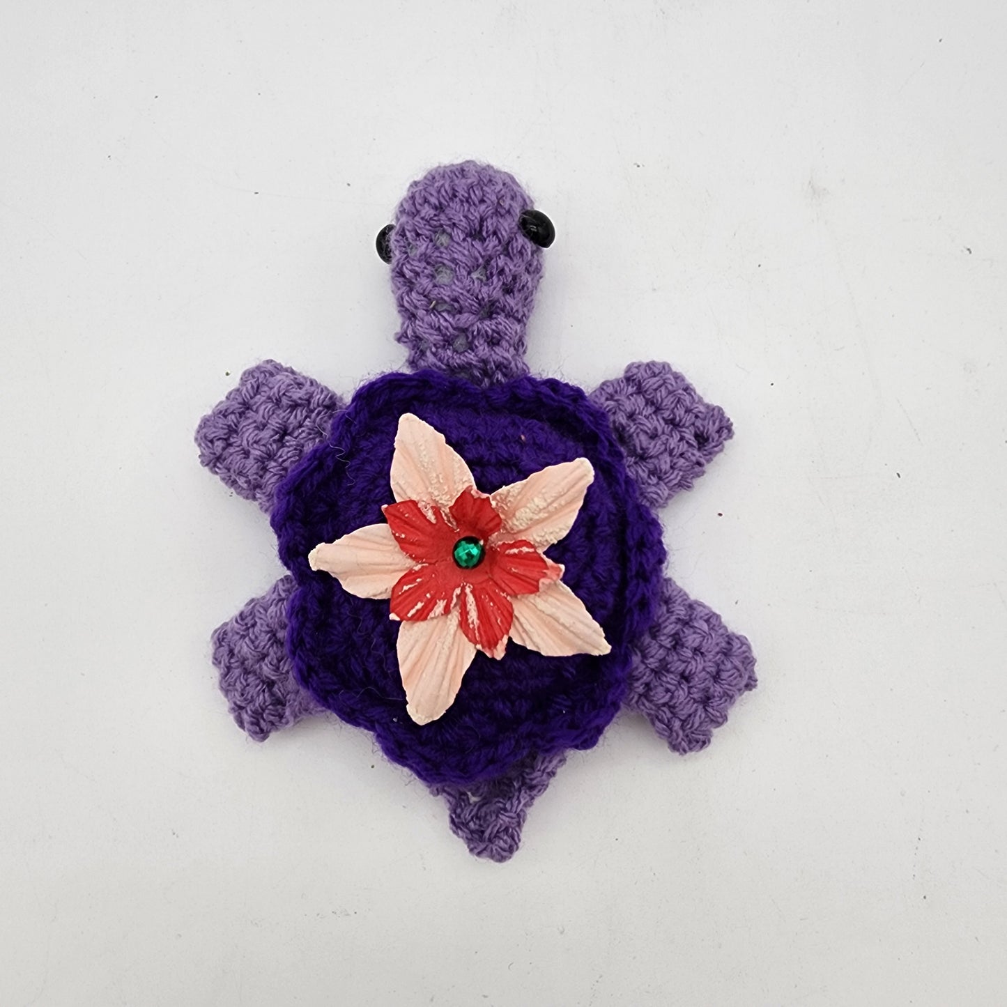 Hand Crocheted Turtle Purple with Flower