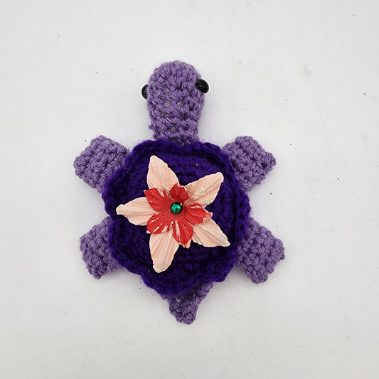 Hand Crocheted Turtle Purple with Flower