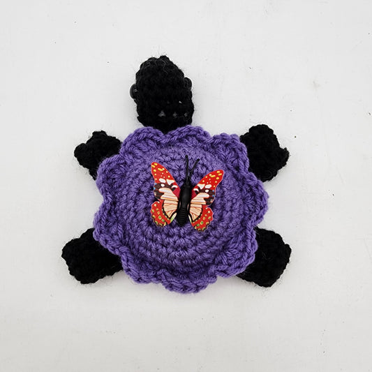 Hand Crocheted Turtle Purple with Black Legs Butterfly