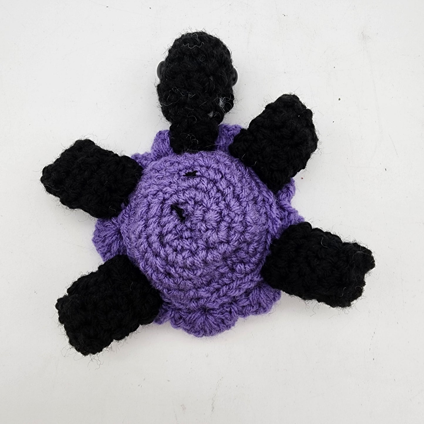 Hand Crocheted Turtle Purple with Black Legs Butterfly