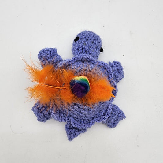 FOR CARRIE S - Hand Crocheted Turtle Purple Cat Toy