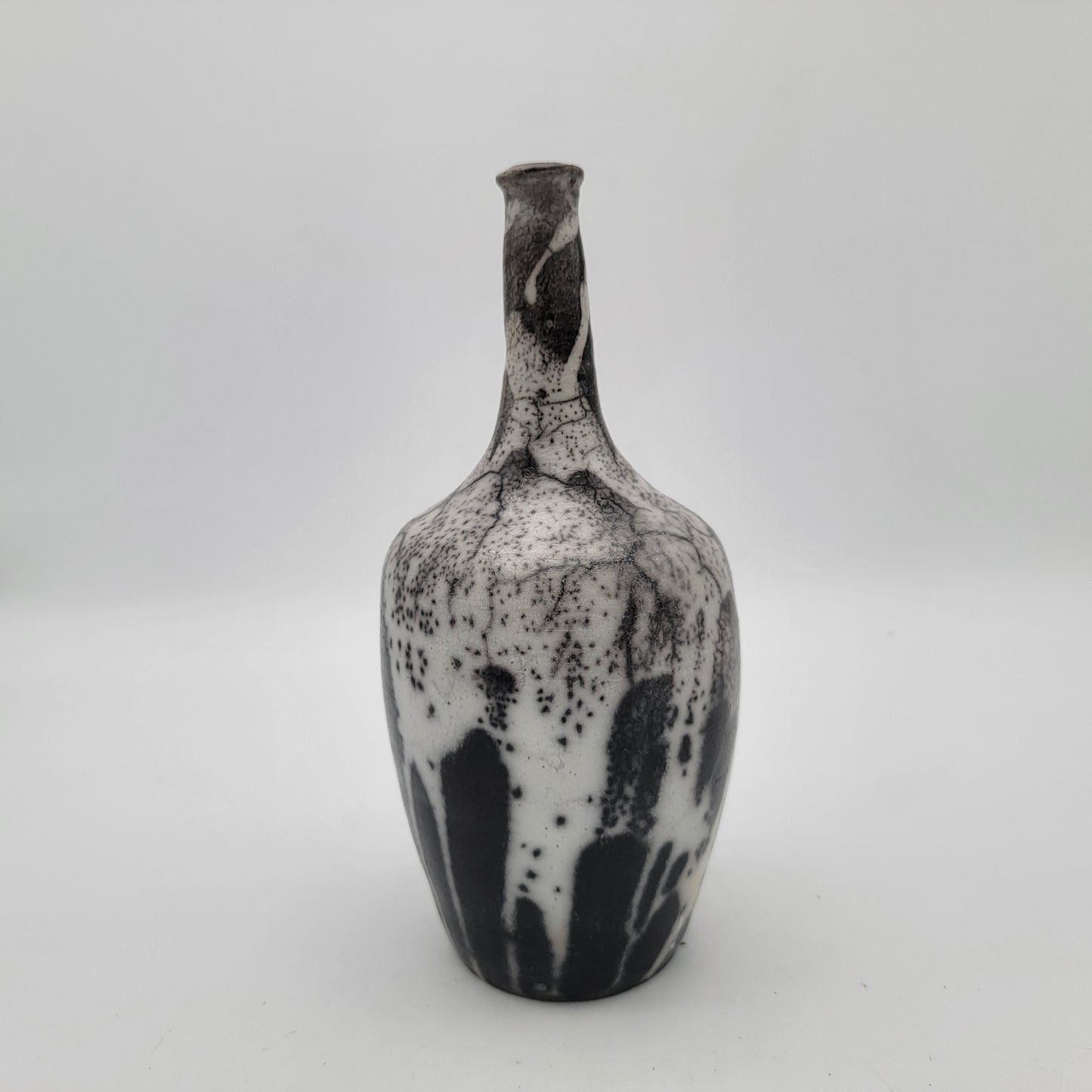 Naked Raku Pottery Vase Black and White