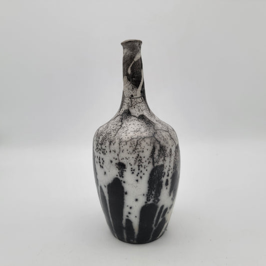 Naked Raku Pottery Vase Black and White