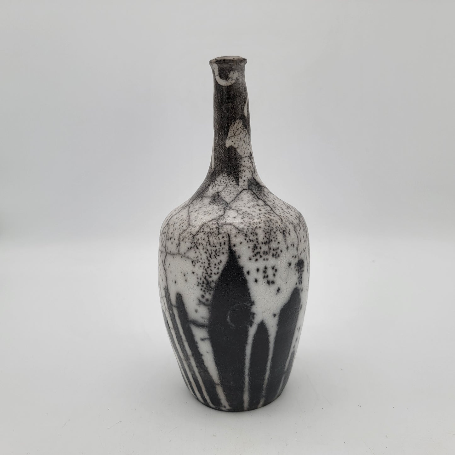 Naked Raku Pottery Vase Black and White