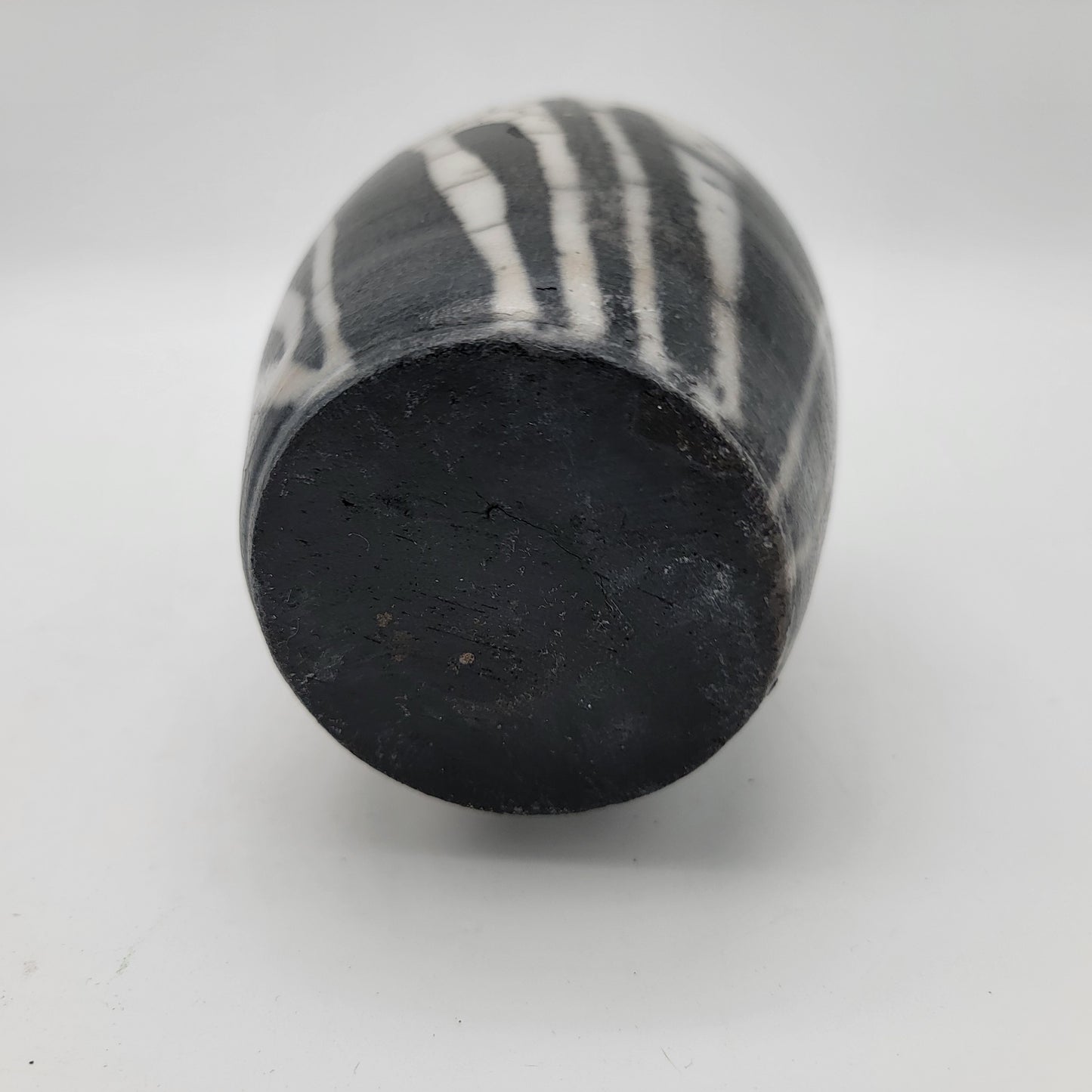 Naked Raku Pottery Vase Black and White