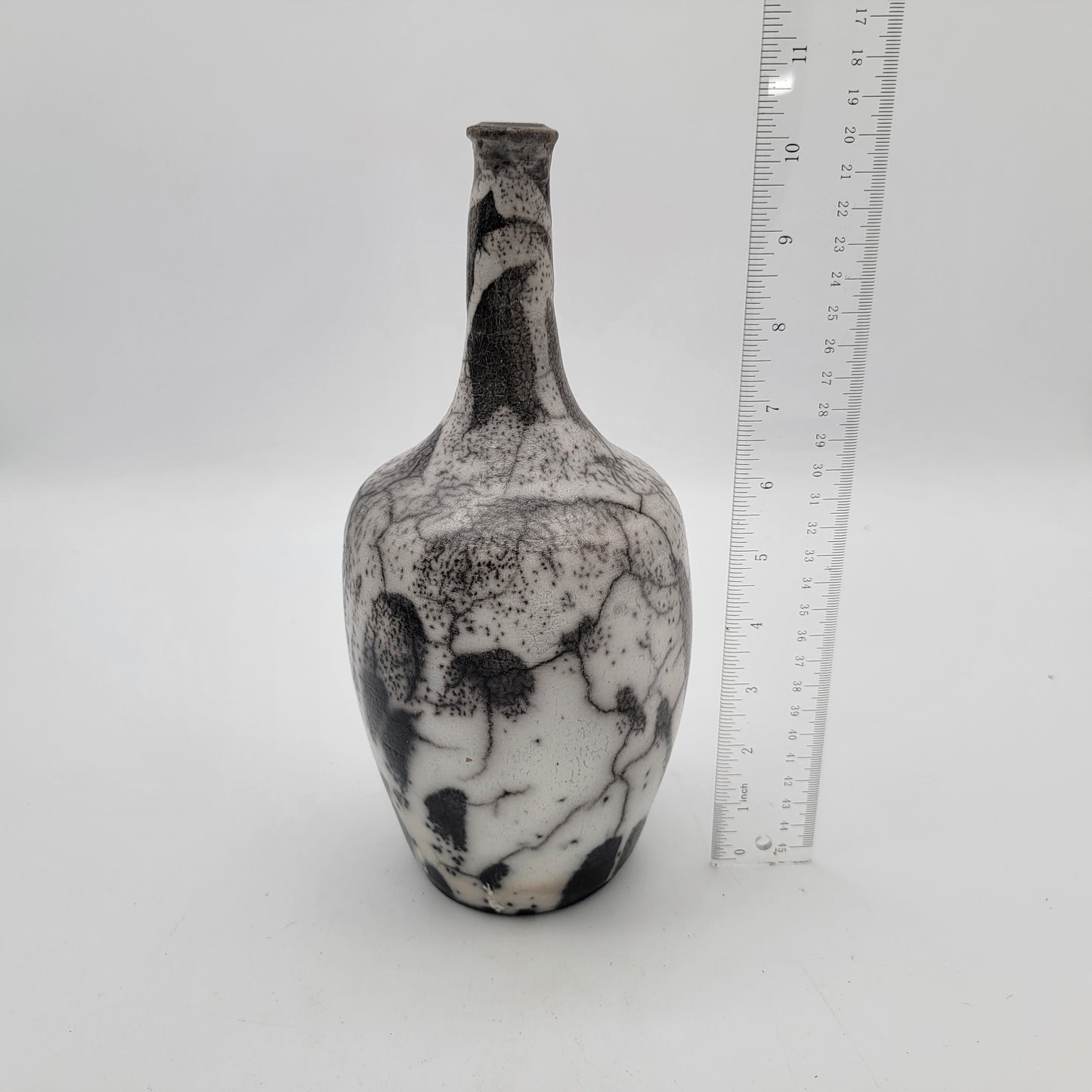 Naked Raku Pottery Vase Black and White