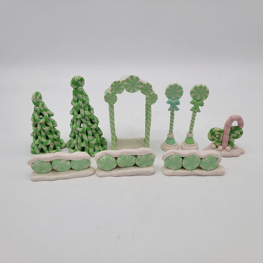 Green and White Christmas Scene with  Peppermints Candy Cane