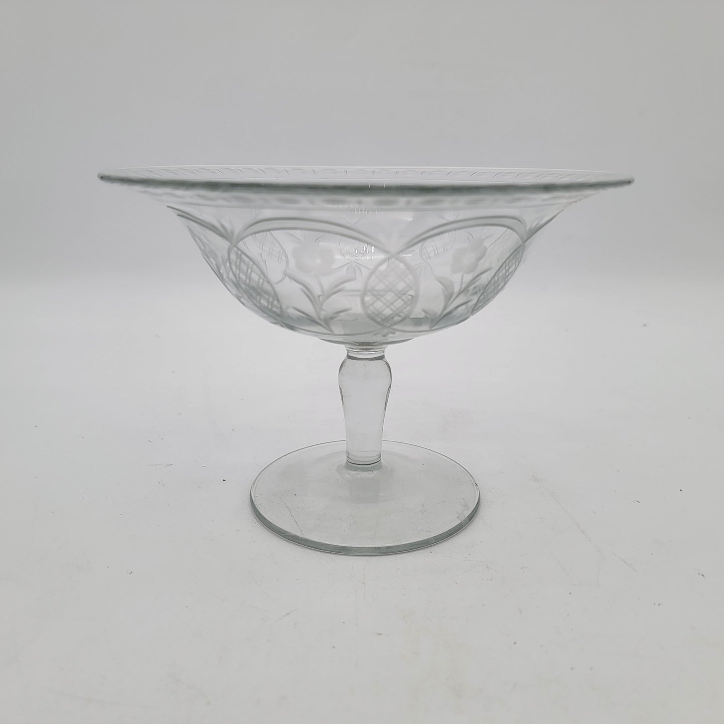 Antique Etched Cut Glass Compote