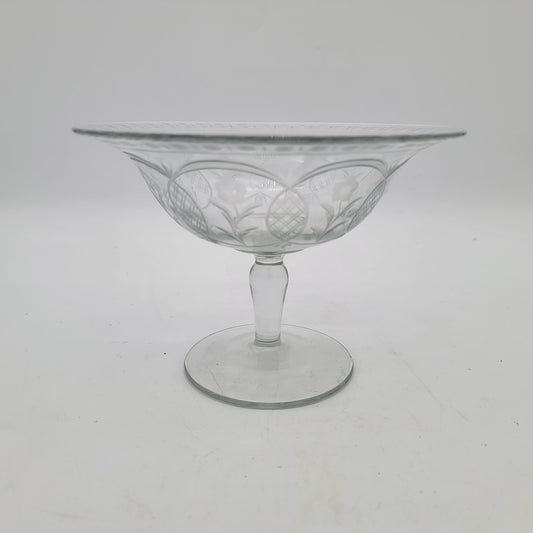 Antique Etched Cut Glass Compote