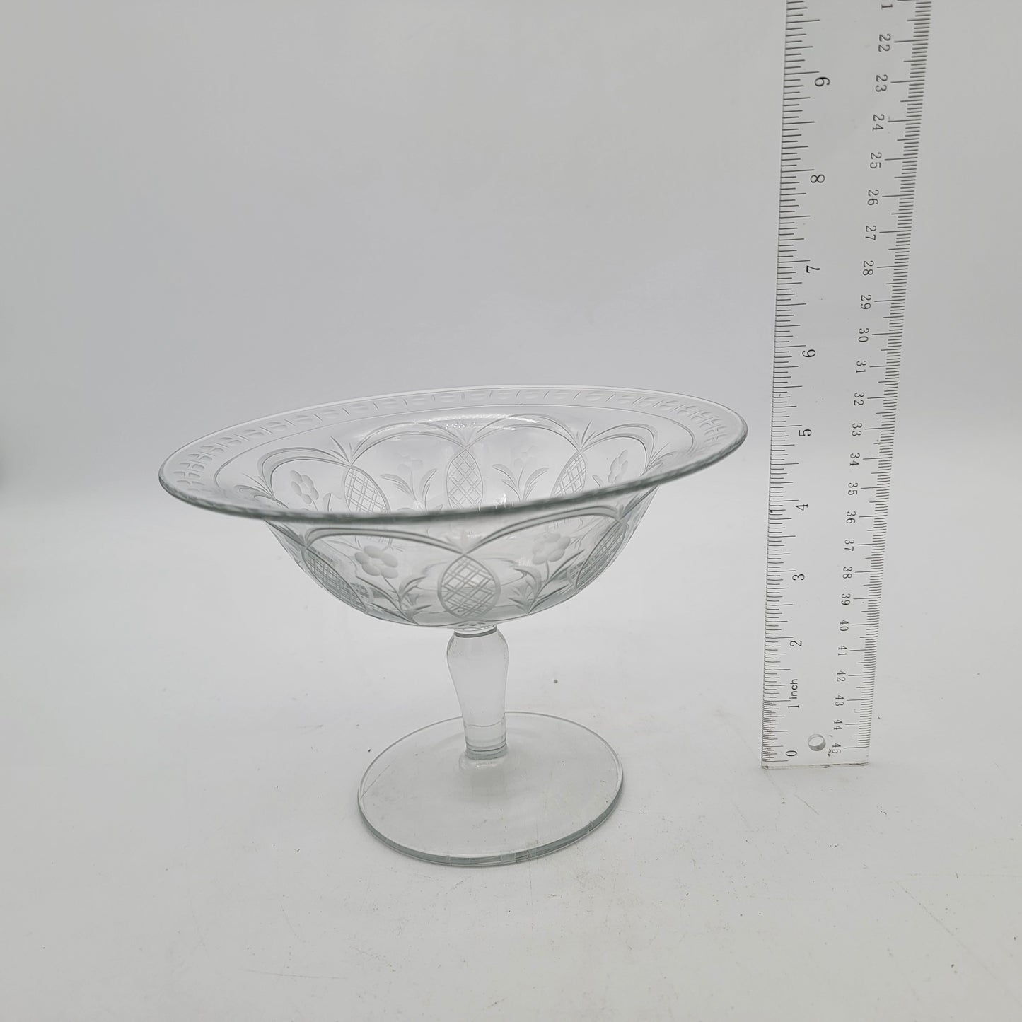 Antique Etched Cut Glass Compote