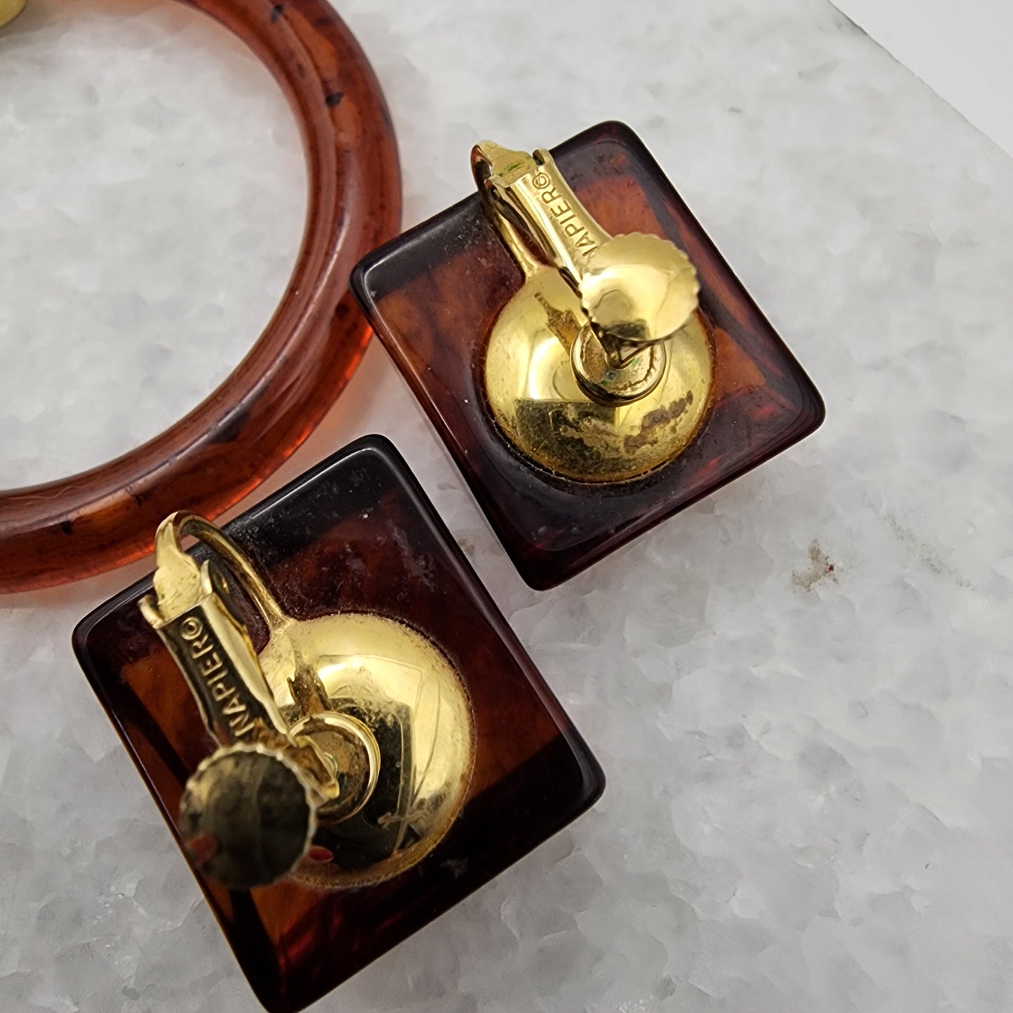 3 Pairs of Vintage Amber Lucite Earrings