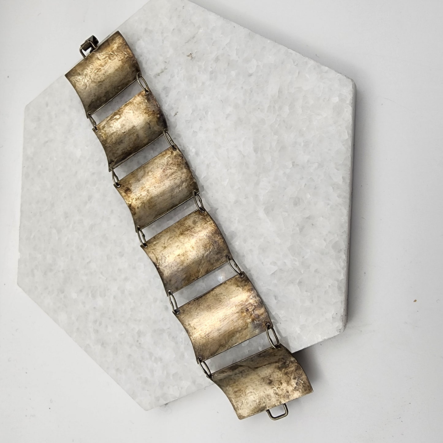 Vintage Peruvian 900 Sukver High Relief Panel Link Bracelet