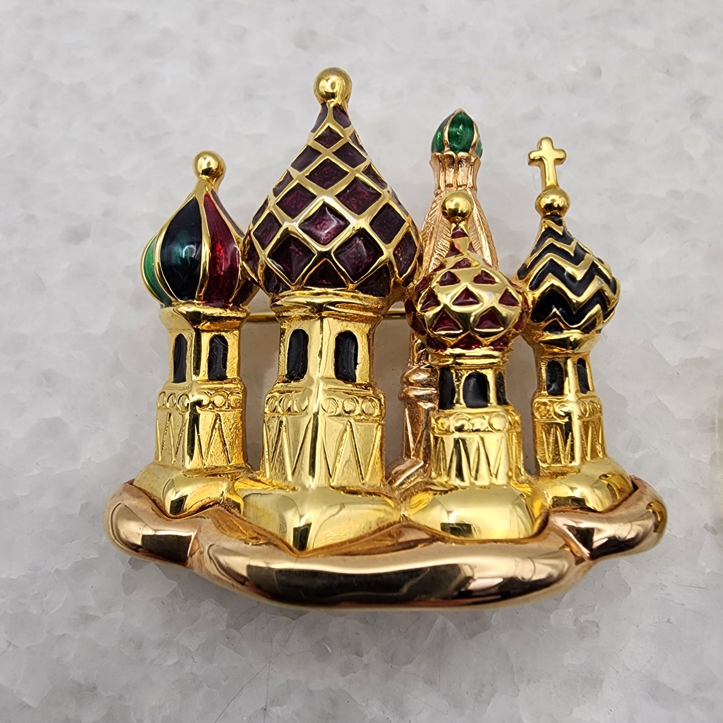 Pair of Joan Rivers Jewelry Russian Cathedral Brooch Faux Topaz Pendant