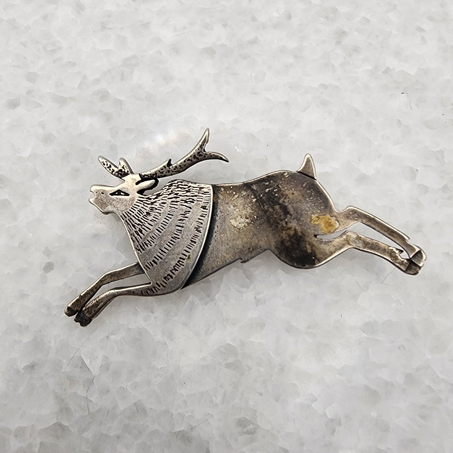 Native American Navajo Frank Salcido Sterling Deer Elk Brooch