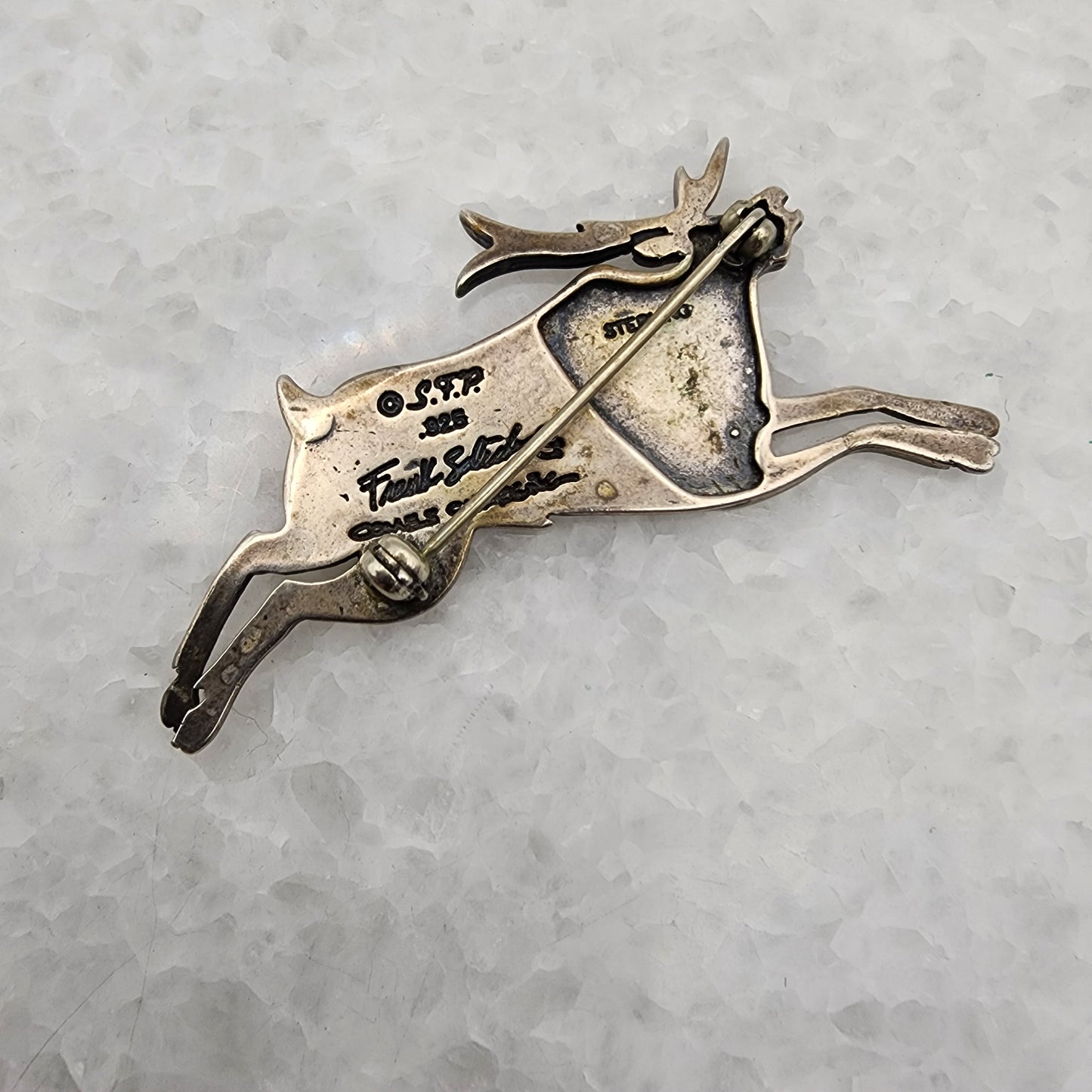 Native American Navajo Frank Salcido Sterling Deer Elk Brooch