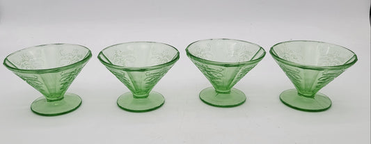 Set of 4 Federal Uranium Glass Sherbets Madrid Pattern