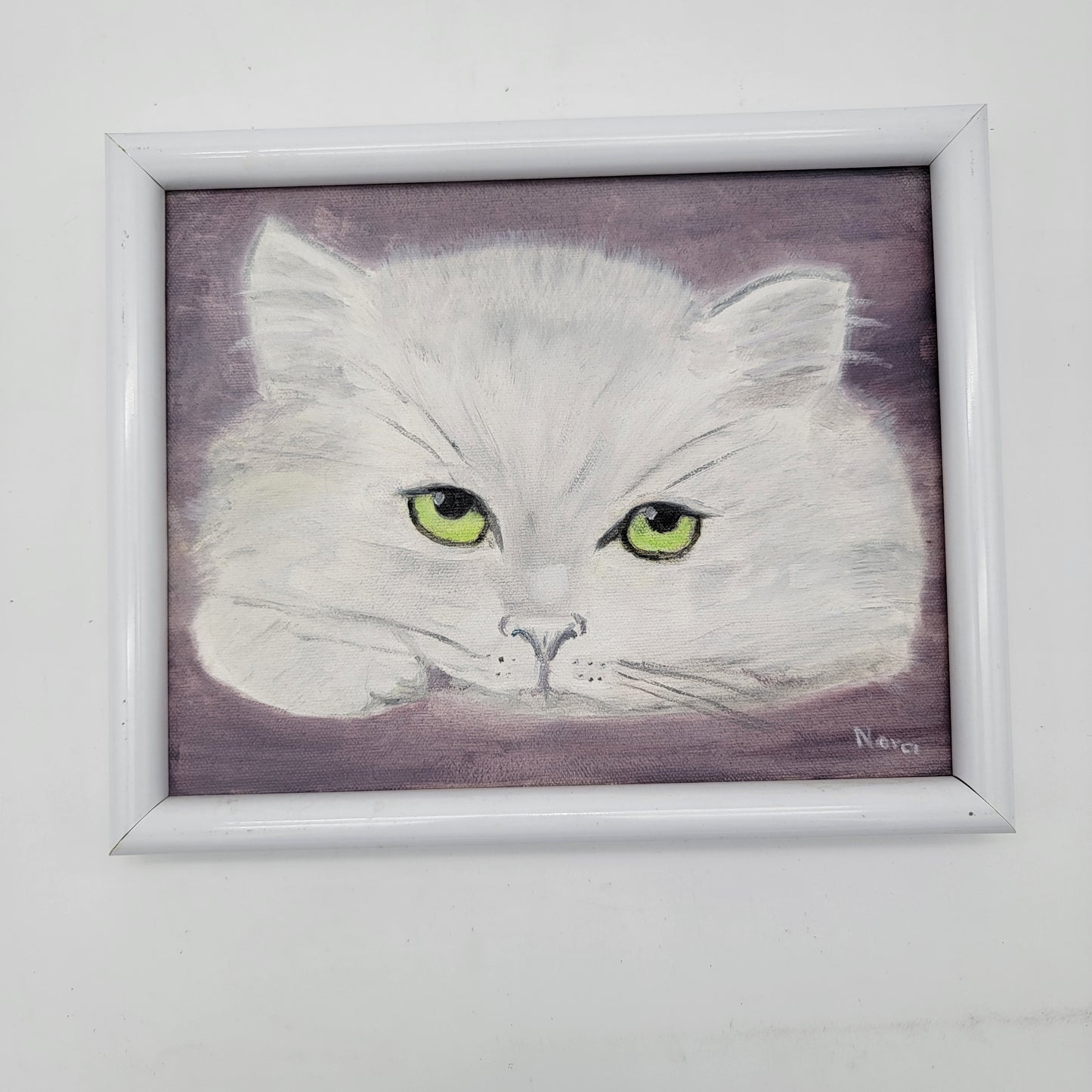 Original White Cat Painting by Nora