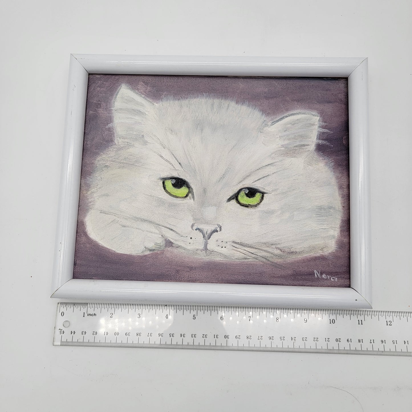 Original White Cat Painting by Nora