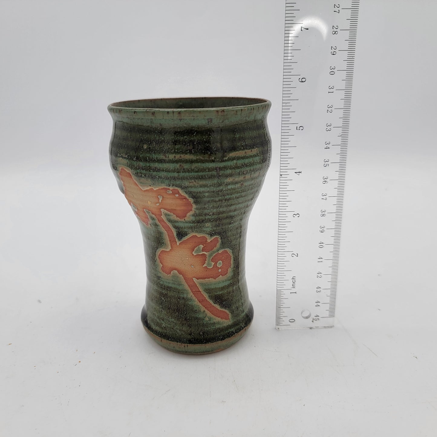 Beautiful Orchid Green Ribbed Art Pottery Vase