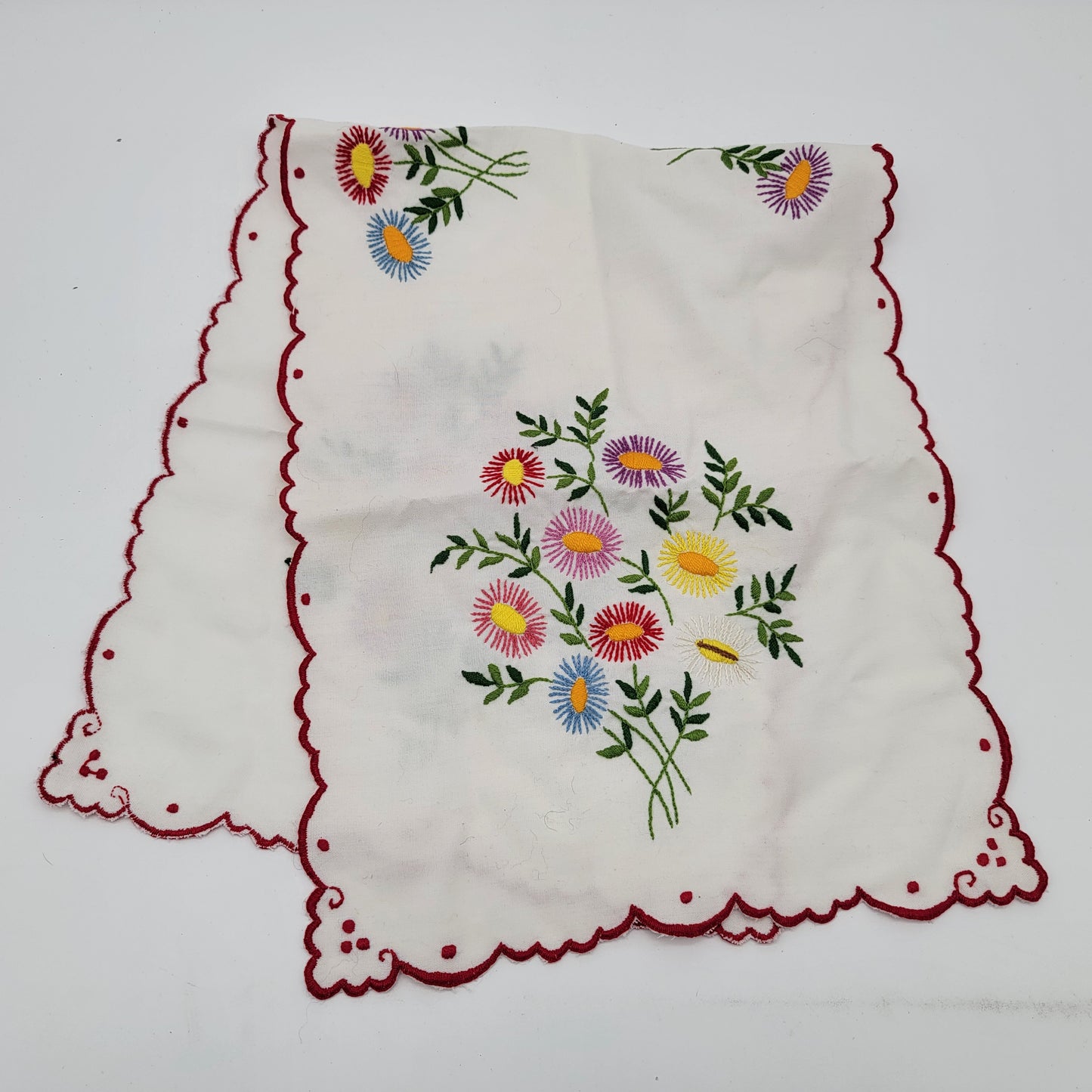 Hungarian Kalocsa Embroidered Table Runner / Dresser Scarf