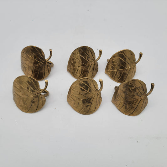 Set of 6 Vintage Brass Leaf Napkin Rings Gold Tone Aspen Leaf