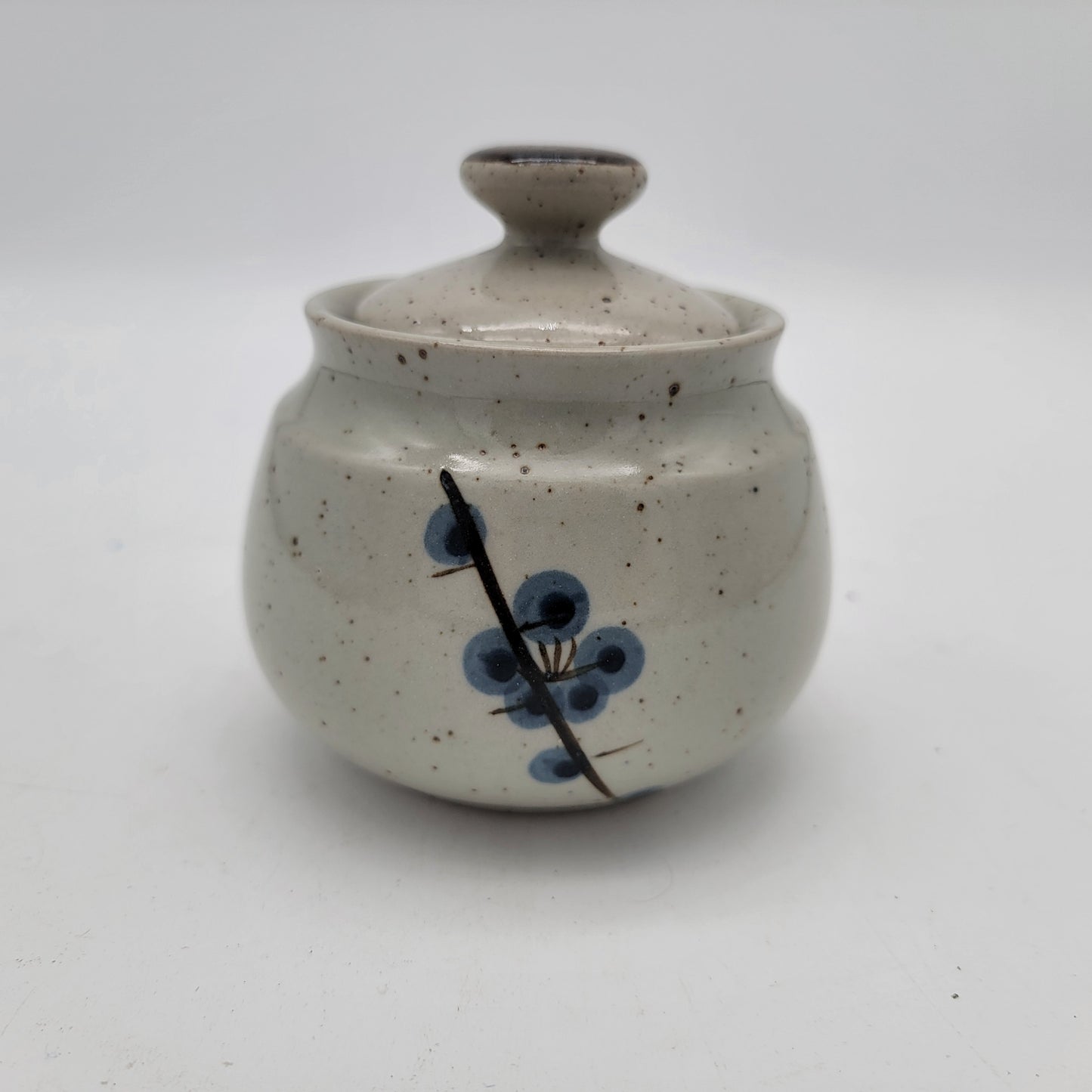 Vintage Sears Plum Blossom Stoneware Pottery Sugar Bowl Jar