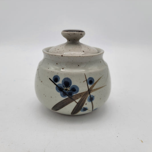 Vintage Sears Plum Blossom Stoneware Pottery Sugar Bowl Jar