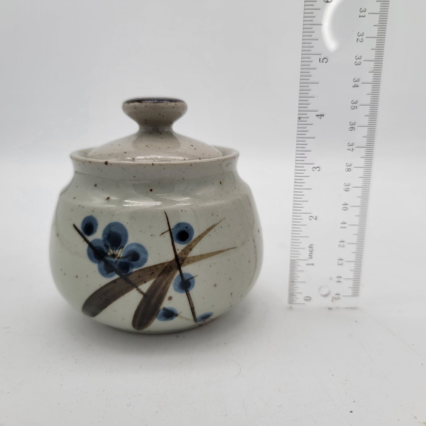 Vintage Sears Plum Blossom Stoneware Pottery Sugar Bowl Jar