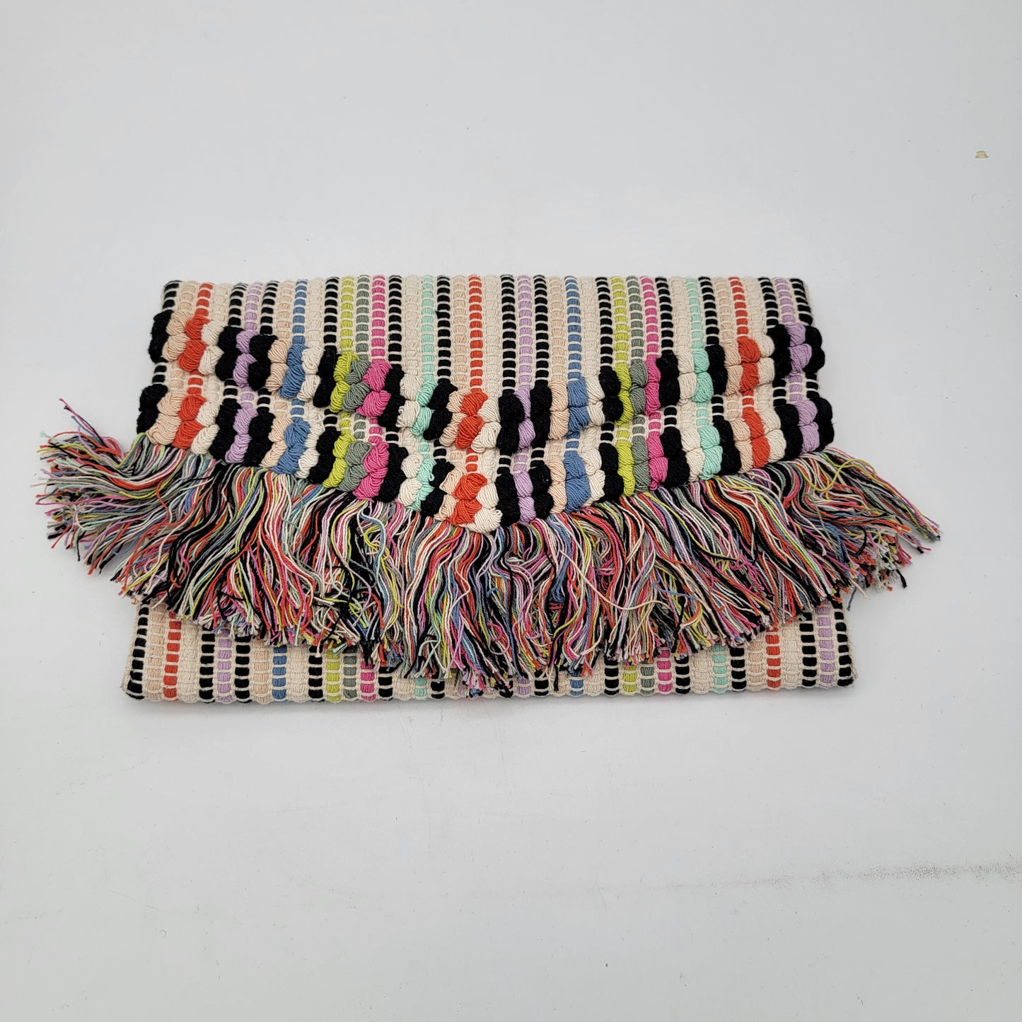 Stella & Dot Taj Clutch Boho Chic Fringe Rug Satchel Wallet Purse