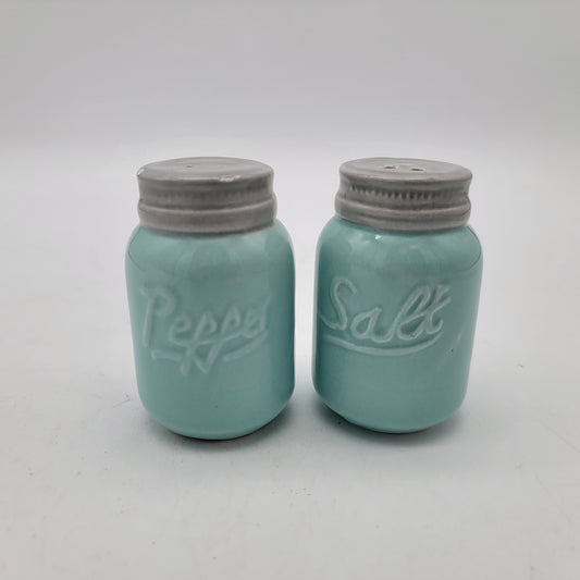 Blue Ceramic Mason Jar Salt and Pepper Shakers