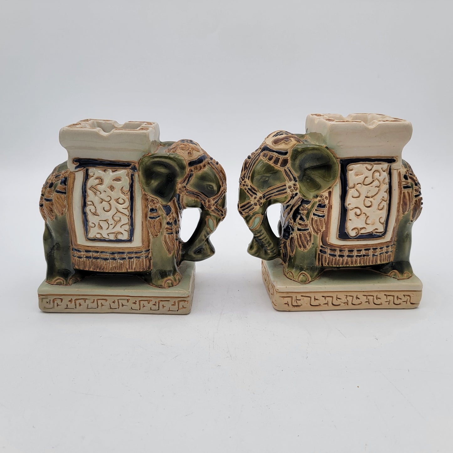 Pair of Indian Elephant Pedestal Ashtrays