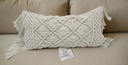 White Macrame Pillow