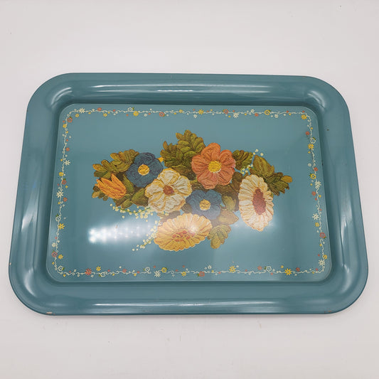 Vintage Blue Tv Tray with Flowers