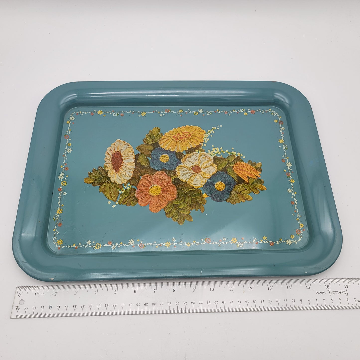 Vintage Blue Tv Tray with Flowers