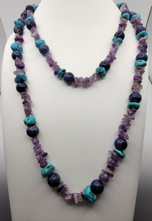 Amethyst Turquoise and Lapis Beaded Necklace