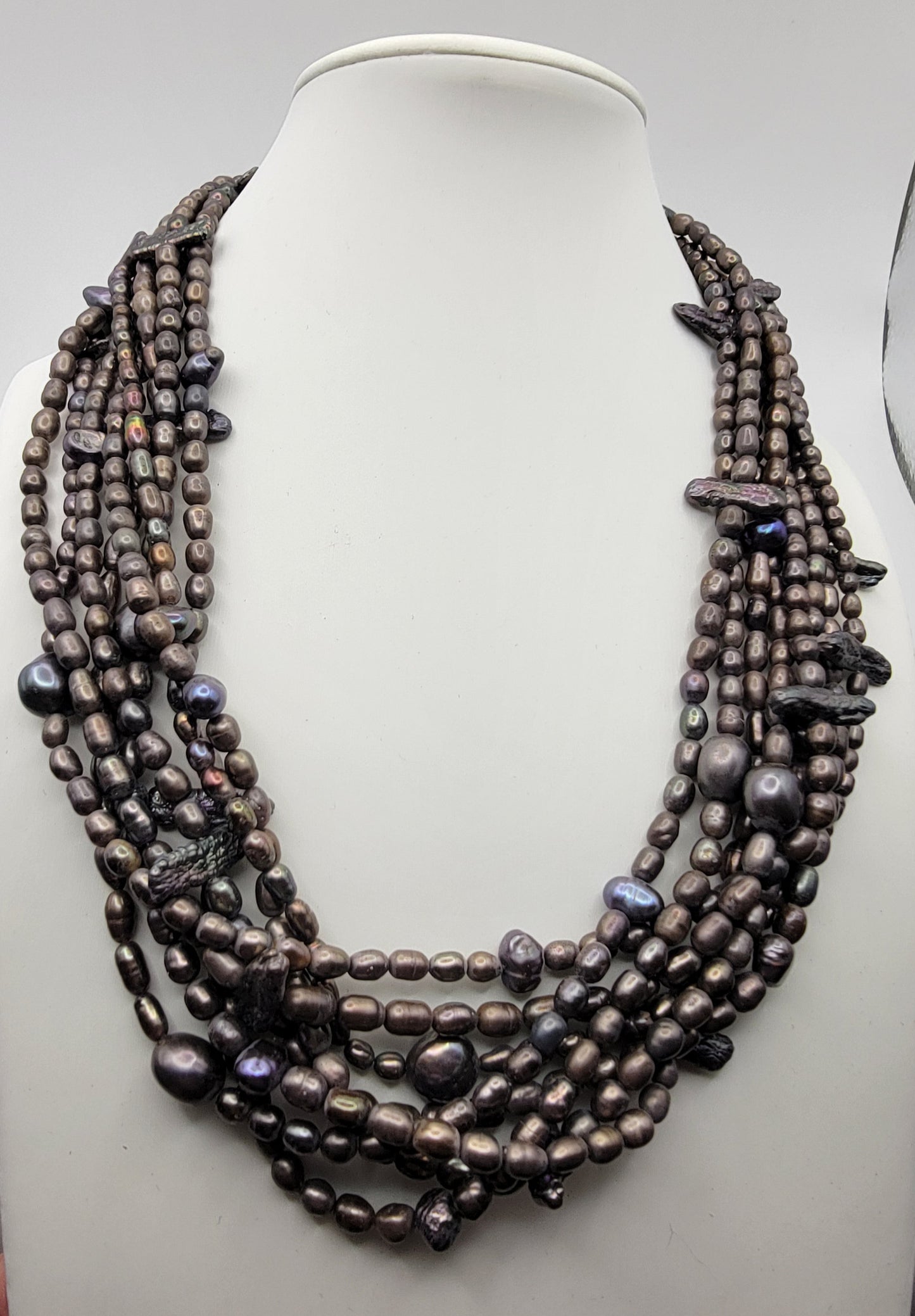 Multi-strand Peacock Pearl Necklace Biwa and Baroque