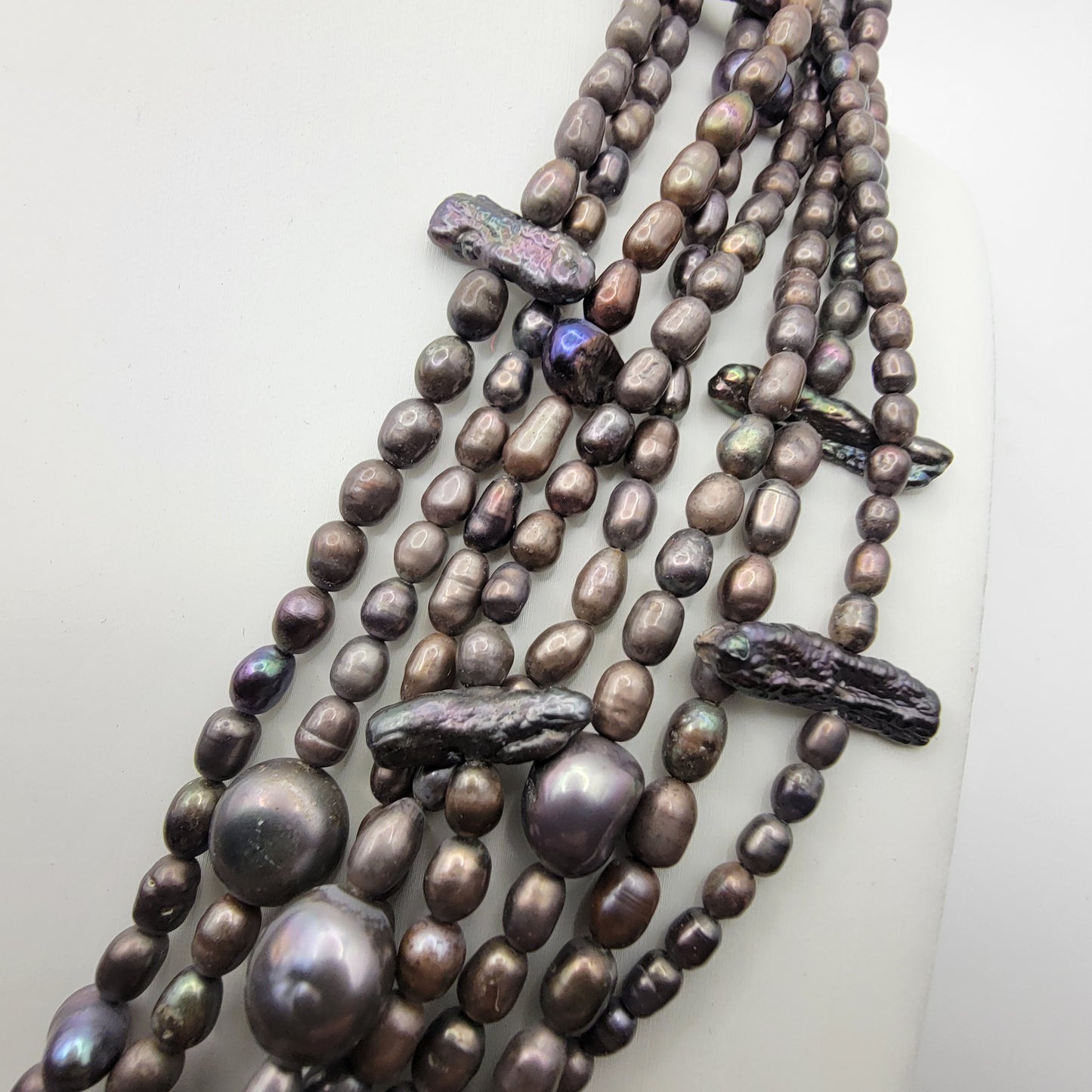 Multi-strand Peacock Pearl Necklace Biwa and Baroque