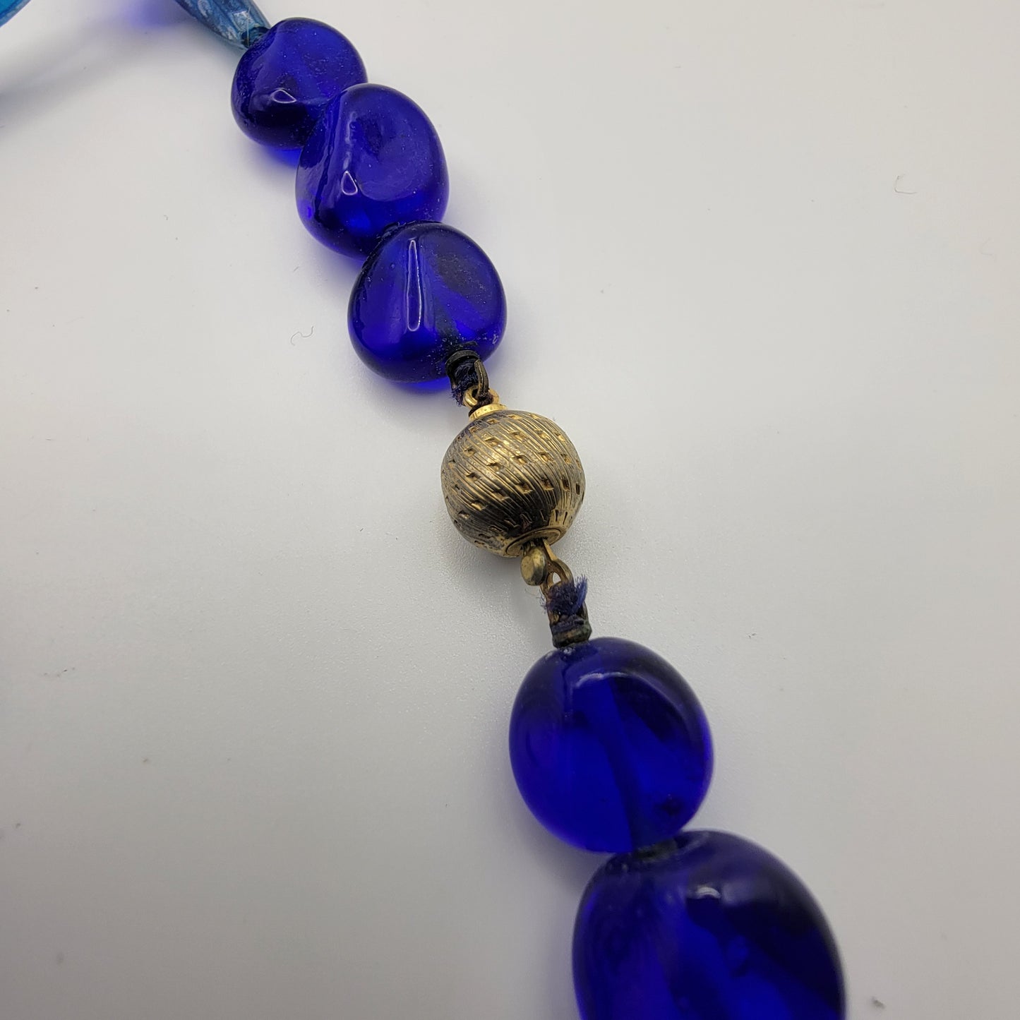 Very Long Cobalt Blue Glass Beaded Necklace