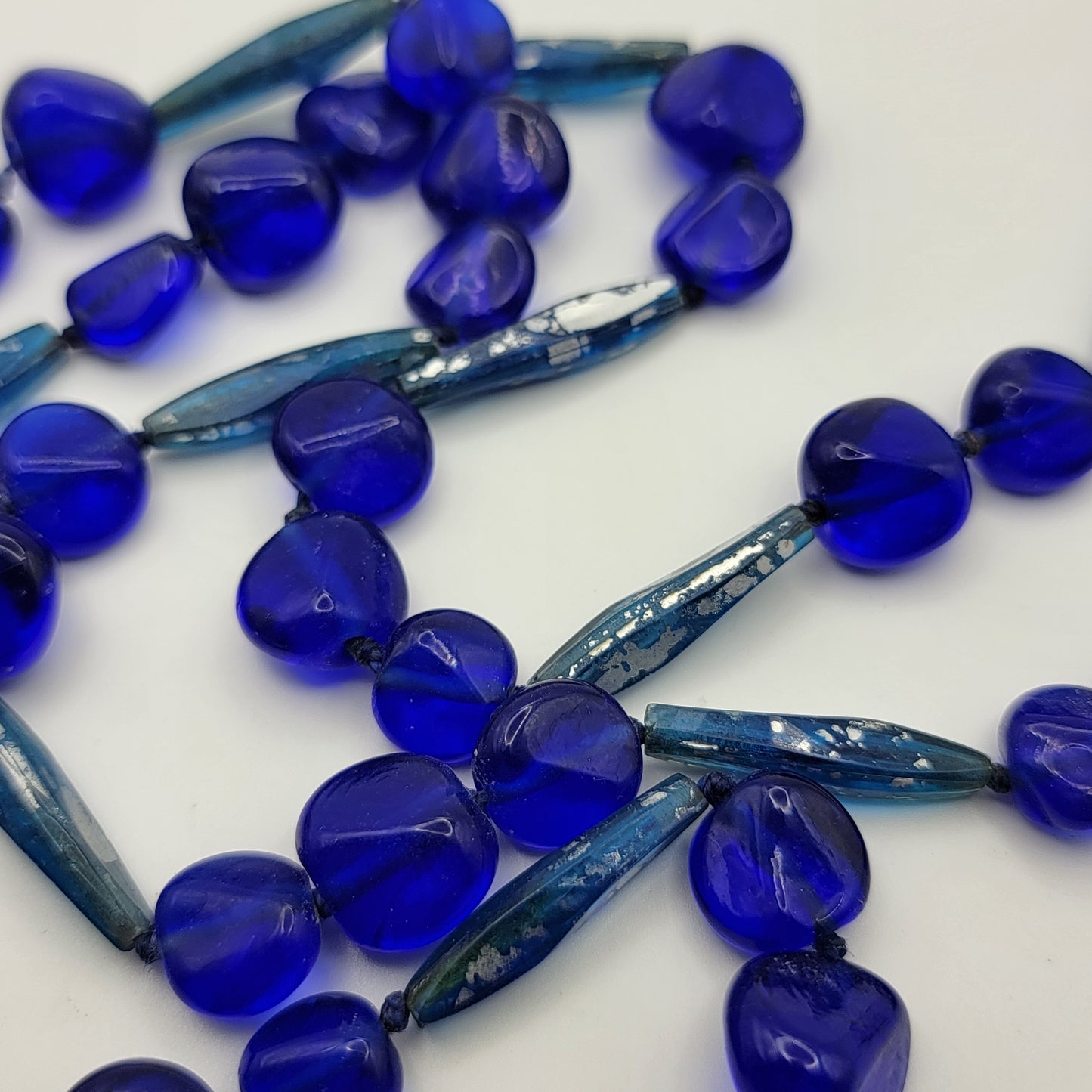 Very Long Cobalt Blue Glass Beaded Necklace