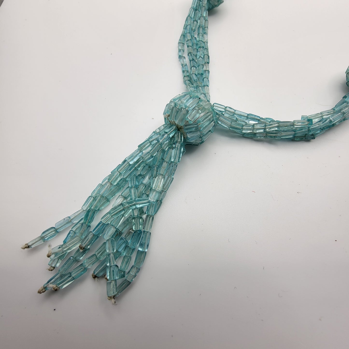 Tassel Drop Aqua Blue Glass Beaded Necklace