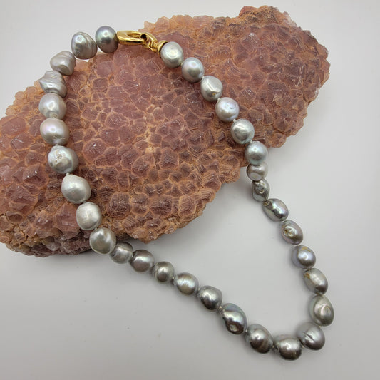 Large Silver Blue Baroque Freshwater Pearl Necklace