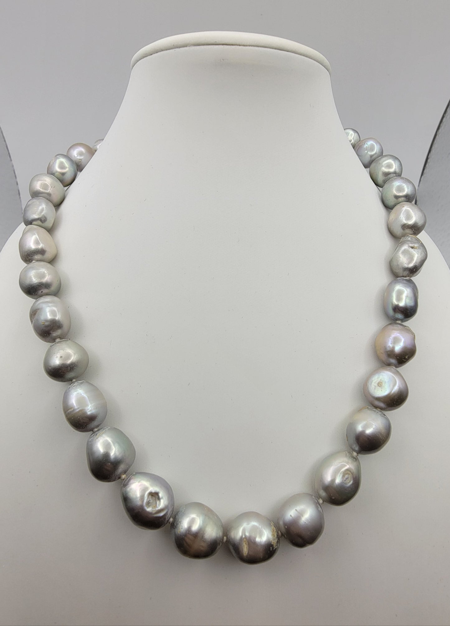 Large Silver Blue Baroque Freshwater Pearl Necklace