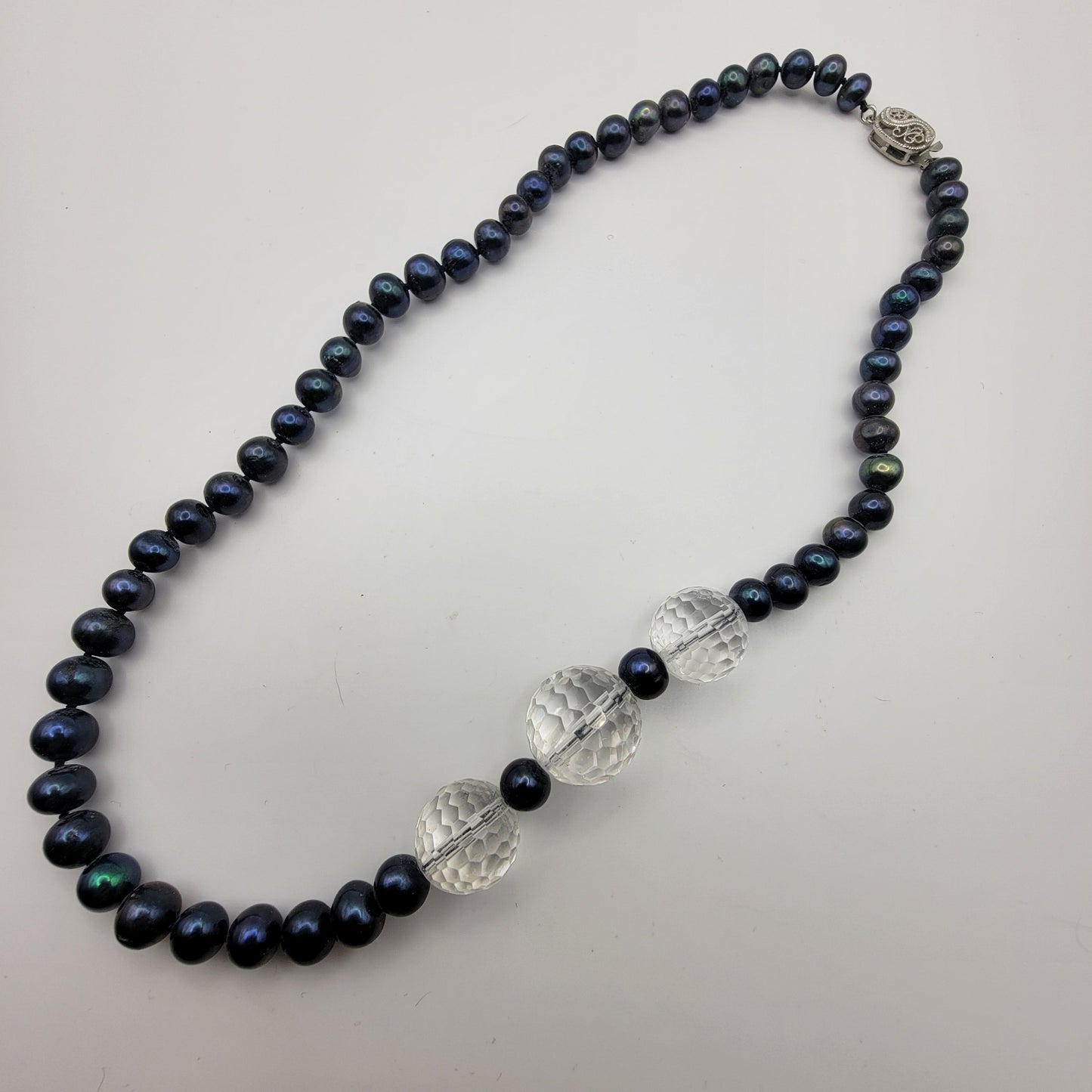 Peacock Pearl and Faceted Rock Crystal Necklace