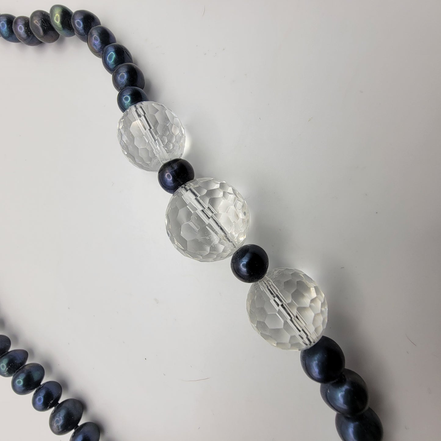 Peacock Pearl and Faceted Rock Crystal Necklace