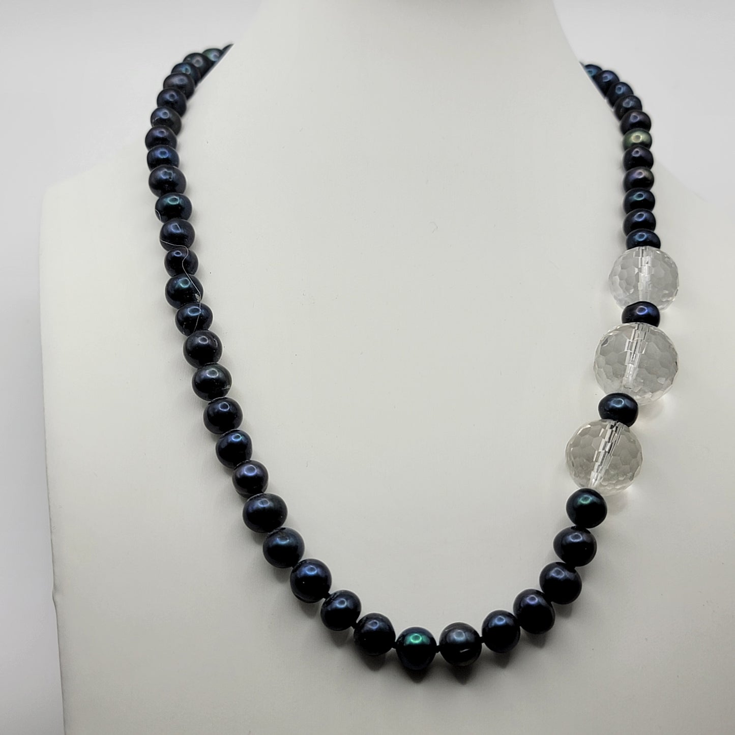 Peacock Pearl and Faceted Rock Crystal Necklace