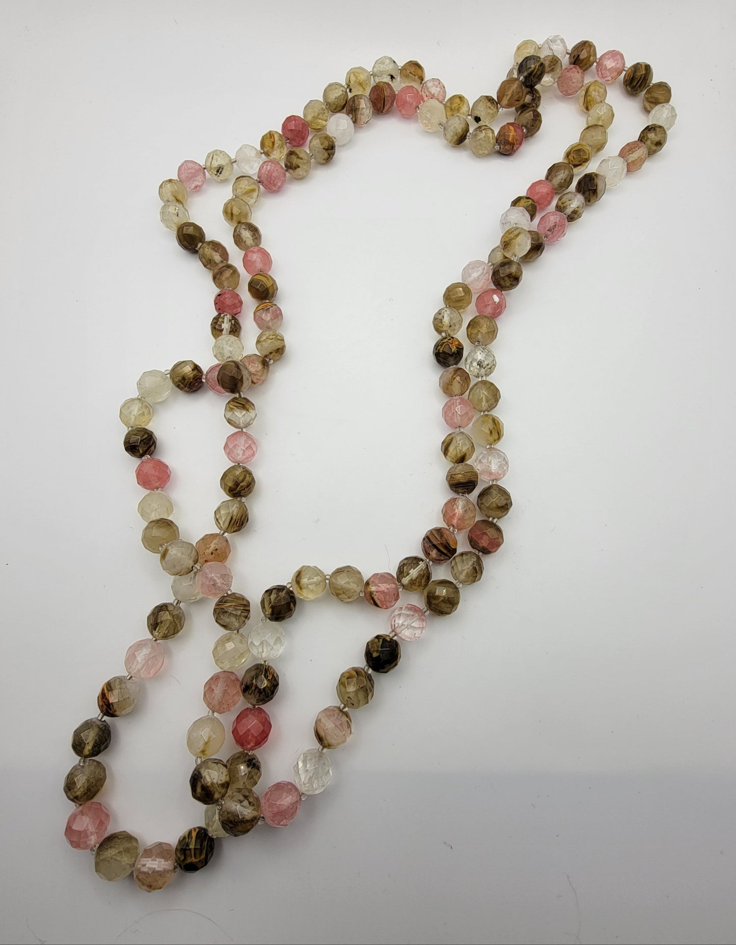 Very Long Faceted Beaded Faux Tourmaline Quartz Glass Beaded Necklace