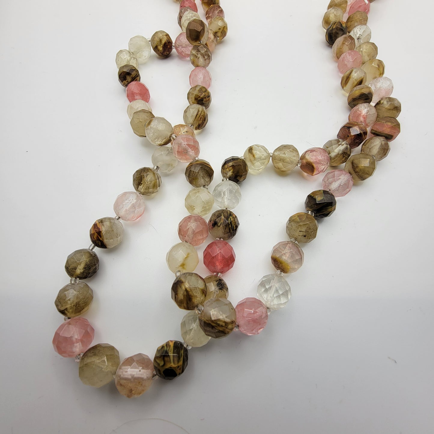 Very Long Faceted Beaded Faux Tourmaline Quartz Glass Beaded Necklace