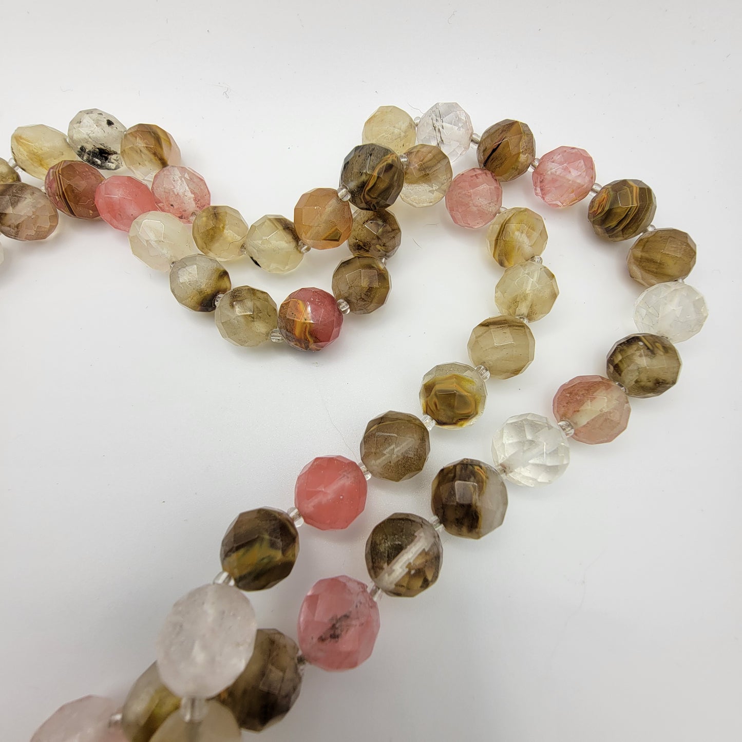 Very Long Faceted Beaded Faux Tourmaline Quartz Glass Beaded Necklace